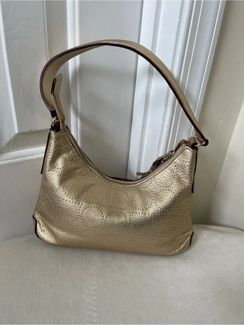 Kate Spade Y2K Vintage Metallic Gold Leather Shoulder Bag with Tassel